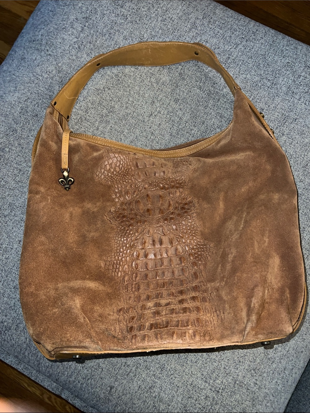 Donald J. Pliner Suede Croc-Embossed Hobo Bag in Brown EUC